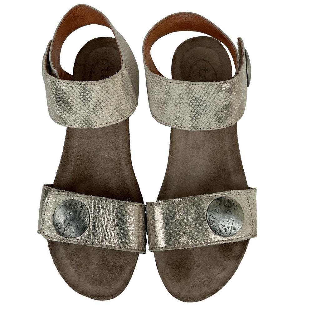 Taos Carousel 2 Sandals 7.5 Size 38 Women's Gold Metallic Leather Open Toe Wedge